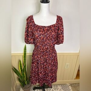 Old Navy NWT XL Burgundy Puff Sleeve Floral Dress Cotton Cottagecore Garden Boho